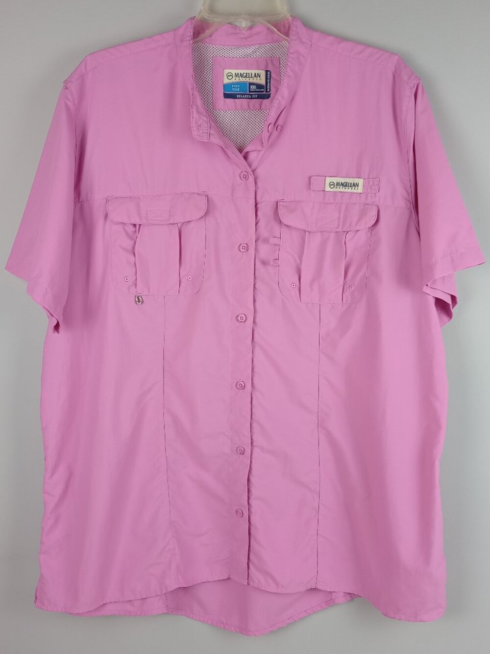 Megellan Womens XXL Pink Outdoor Chest Pocket Short Sleeve Button Down Shirt